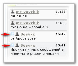 Иконки личных сообщений в мини-чате рядом с никами