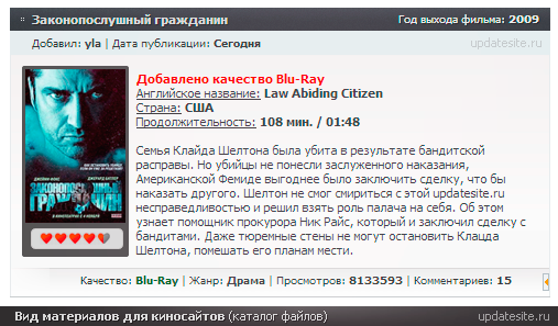Вид новостей для кинотеатра